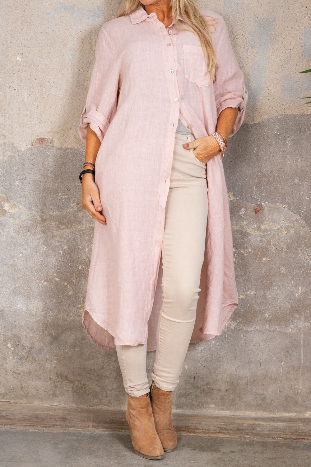 Tilda Long linen shirt - Old pink