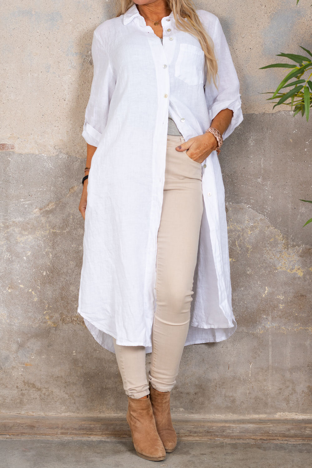 Tilda Long linen shirt - White