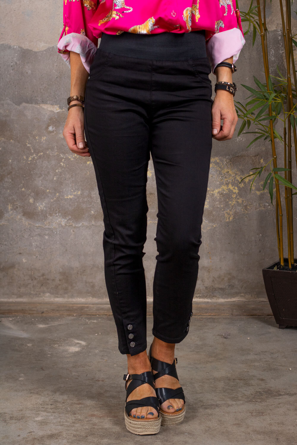 Treggings with Buttons - Black