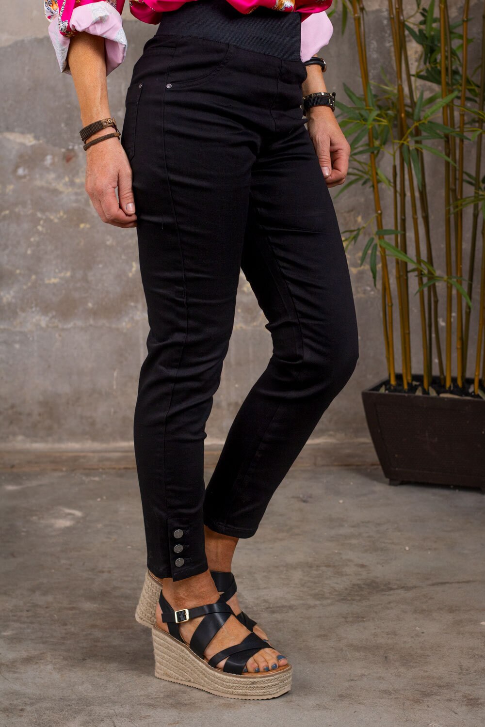 Treggings with Buttons - Black