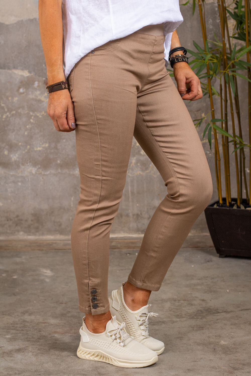 Treggings with Buttons - Taupe