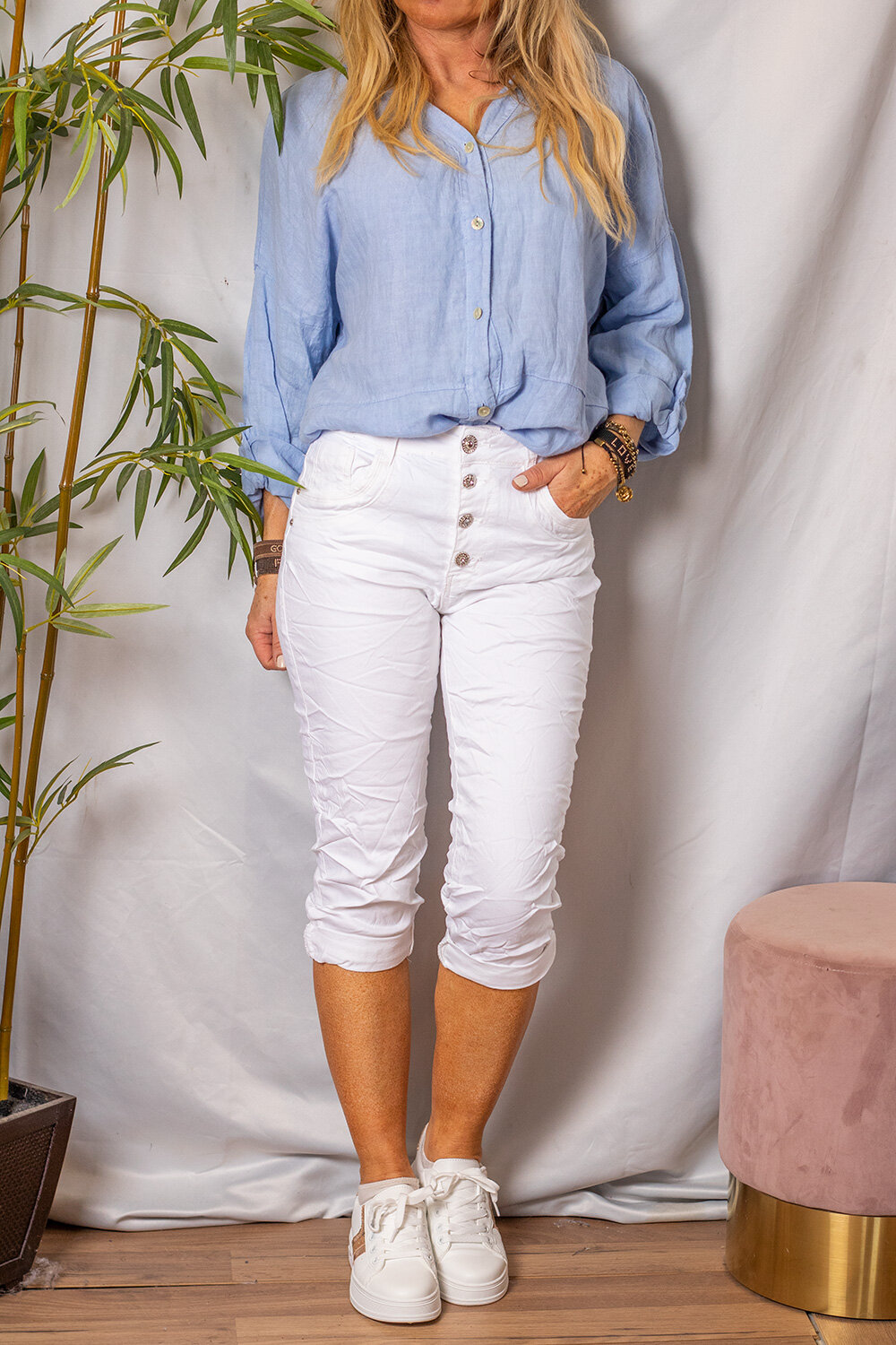 Three Quarter Pants PC2390/PC2490 - Bling Buttons - White