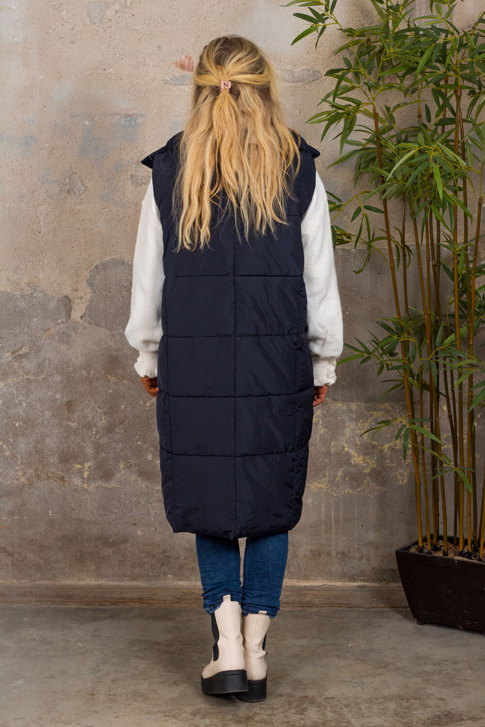 Trixie Long Cover Vest - Pockets - Navy