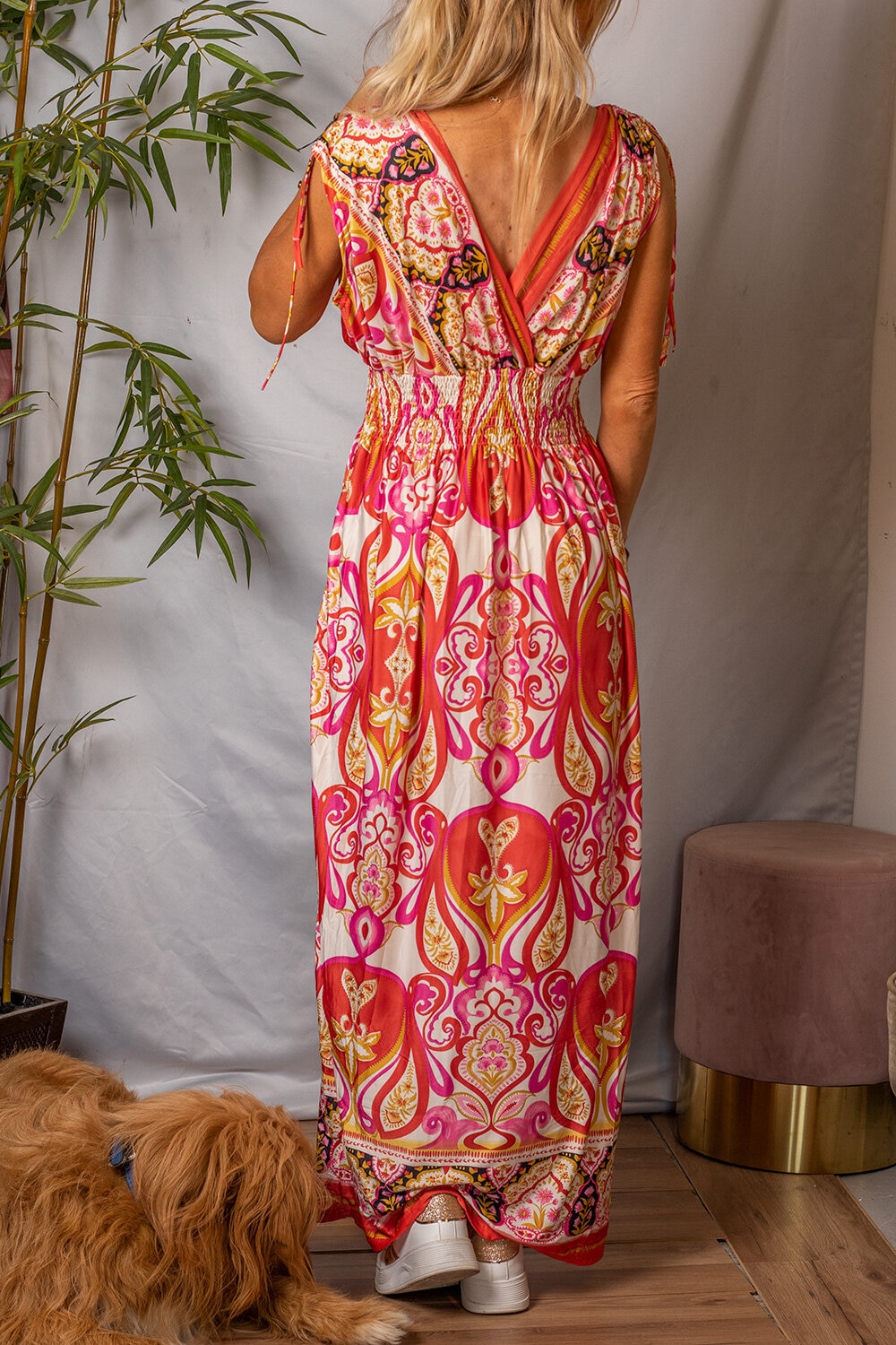 Vanessa Long soft dress - Floral pattern - Coral