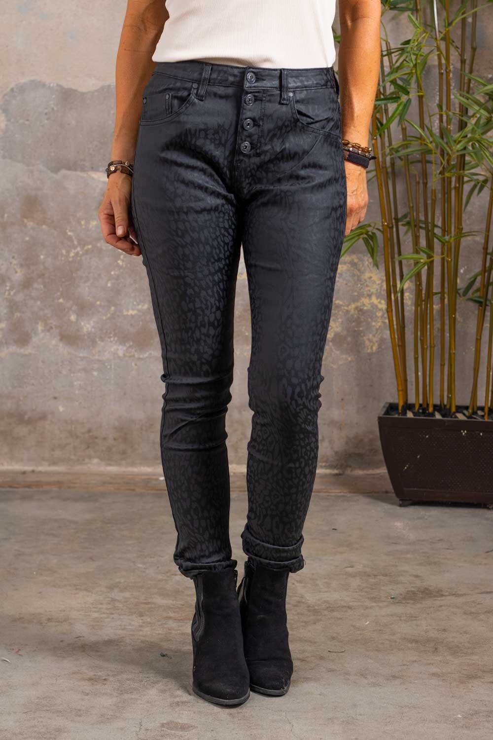 Waxed trousers 90089 - Leopard - Black