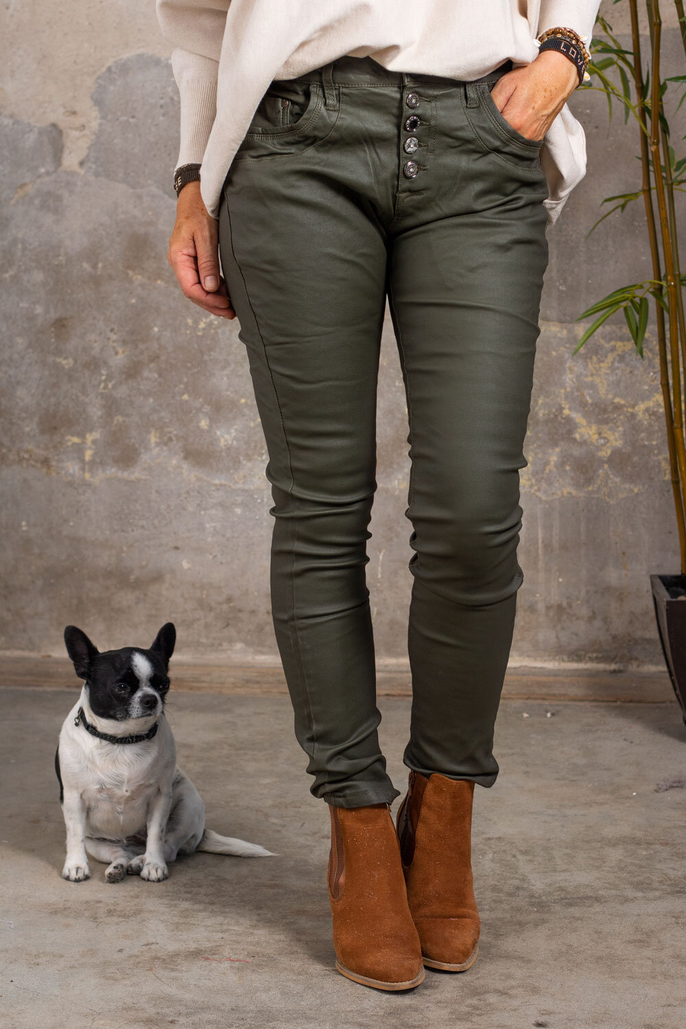 Waxed trousers 92972 - Button mix - Army green