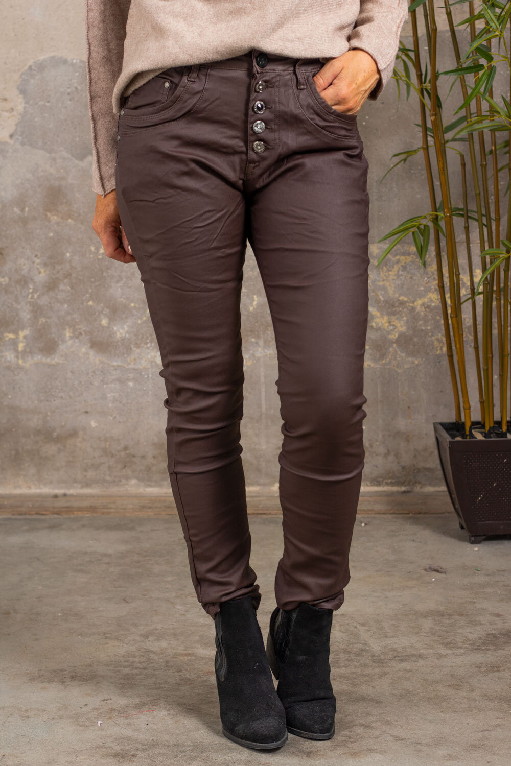 Waxed trousers 92972 - Button mix - Marron