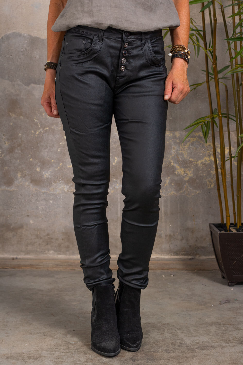 Waxed trousers 92972 - Button mix - Black