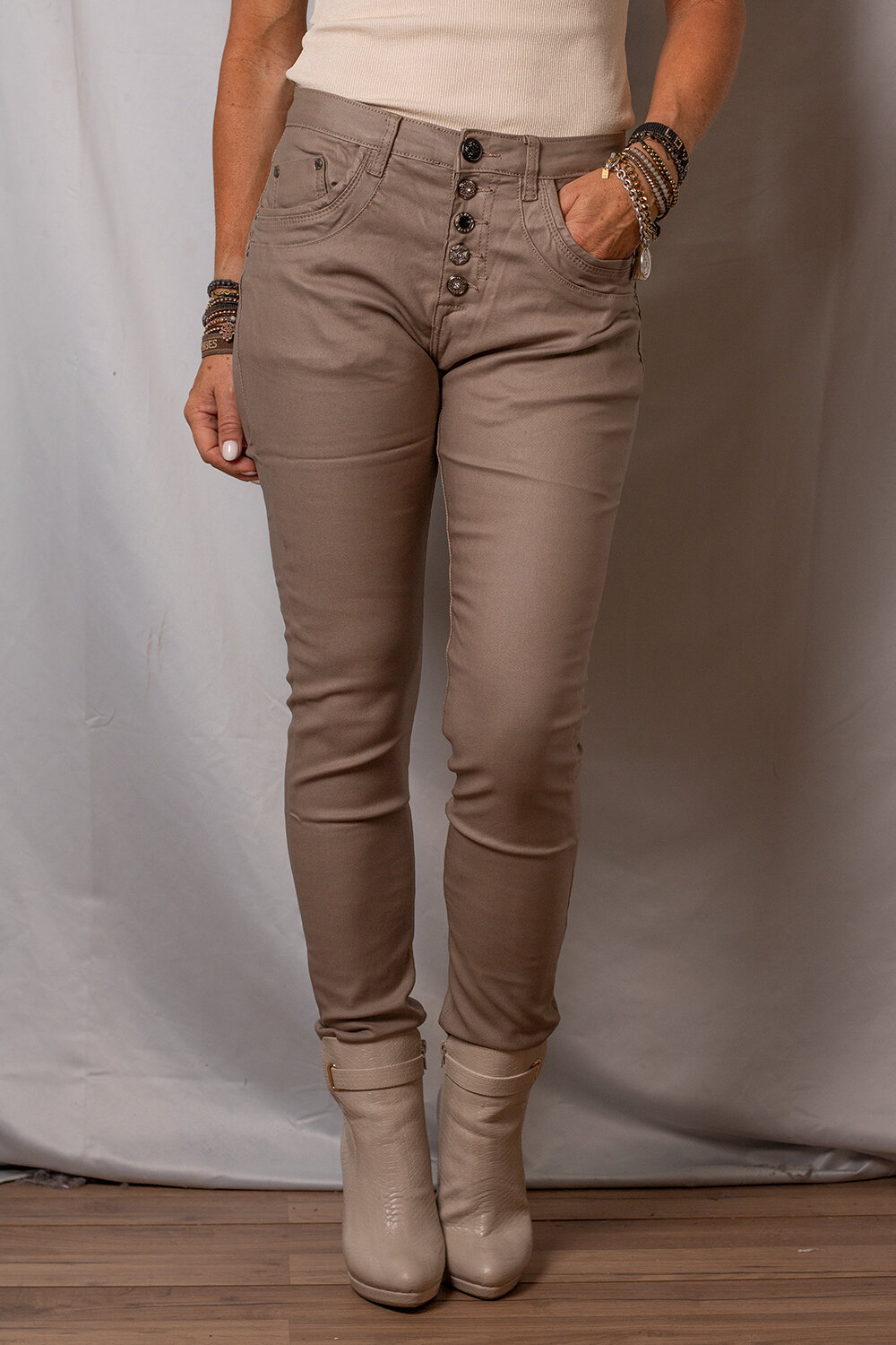 Waxed trousers 92972 - Button mix - Taupe