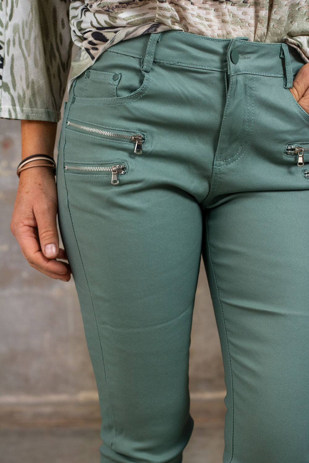 Waxed pants CL1503 - Zippers - Lagoon