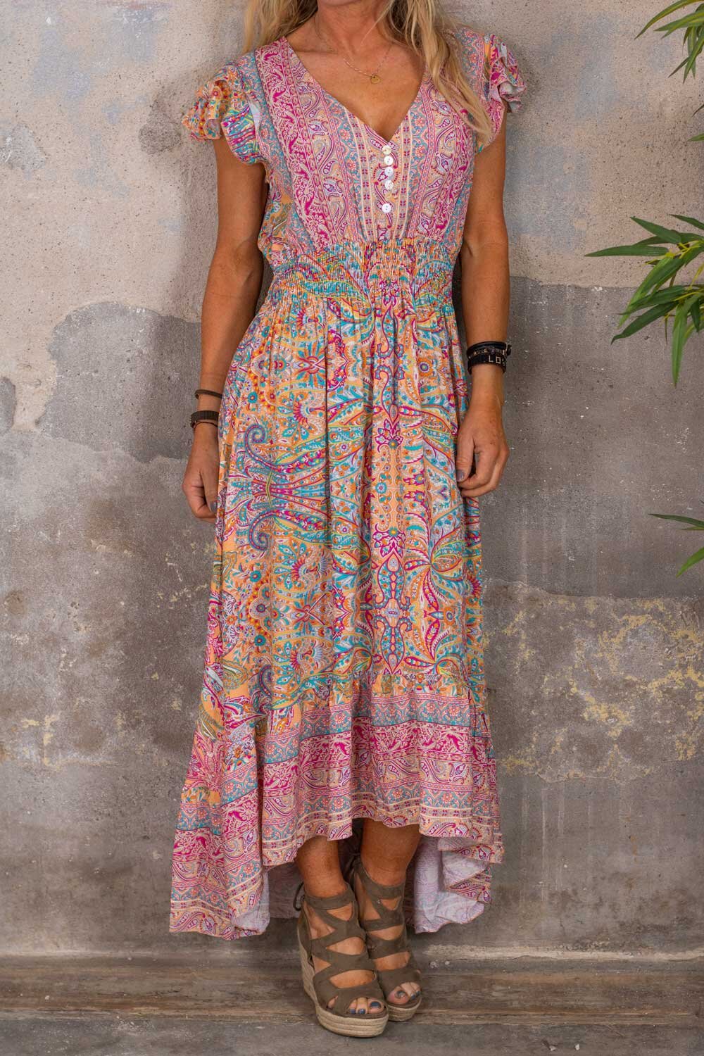 Victoria long dress - Patterned - Pink