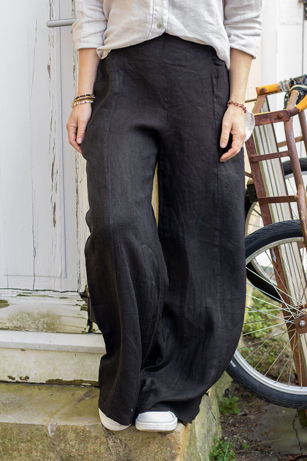 Wide linen trousers - Black
