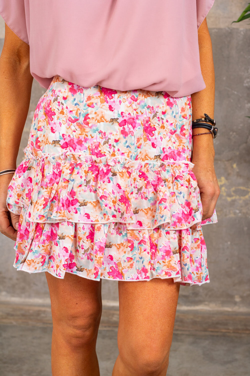 Ruffle skirt - Watercolor flowers - Pink