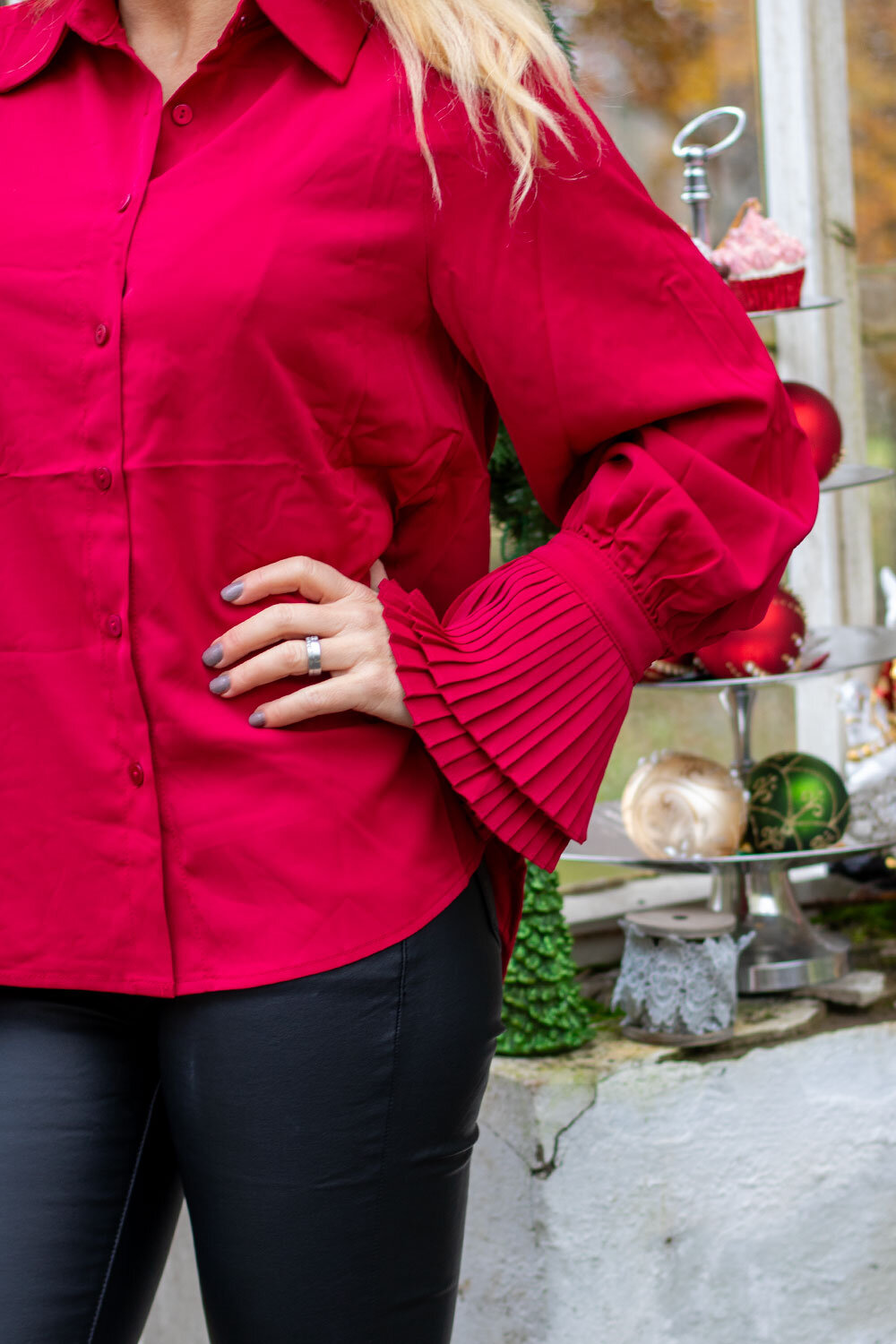 Wanda Shirt - Pleated Sleeves - Red