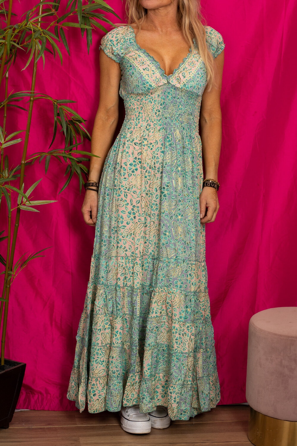Yara Maxi Dress - Floral Pattern - Aqua