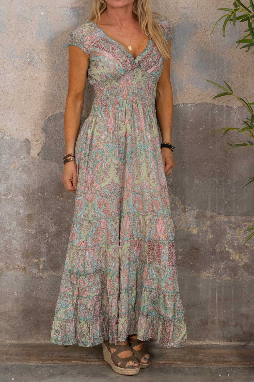 Yara Maxi Dress - Patterned - Pistachio / Pink