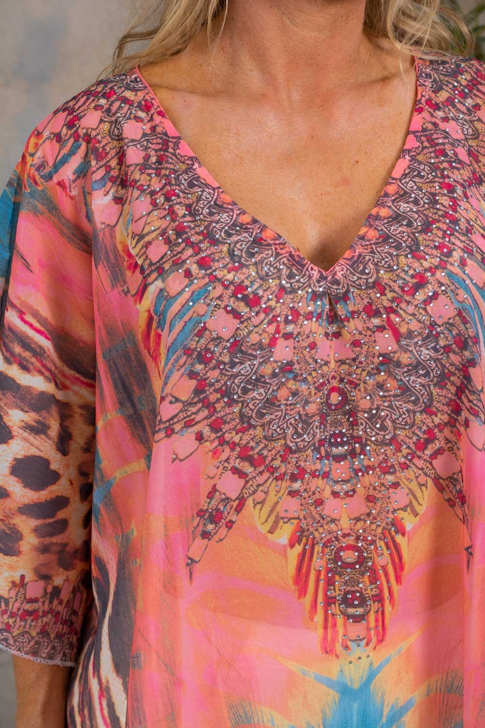 Pam Beach Tunic - Patterned & Bling - Corall