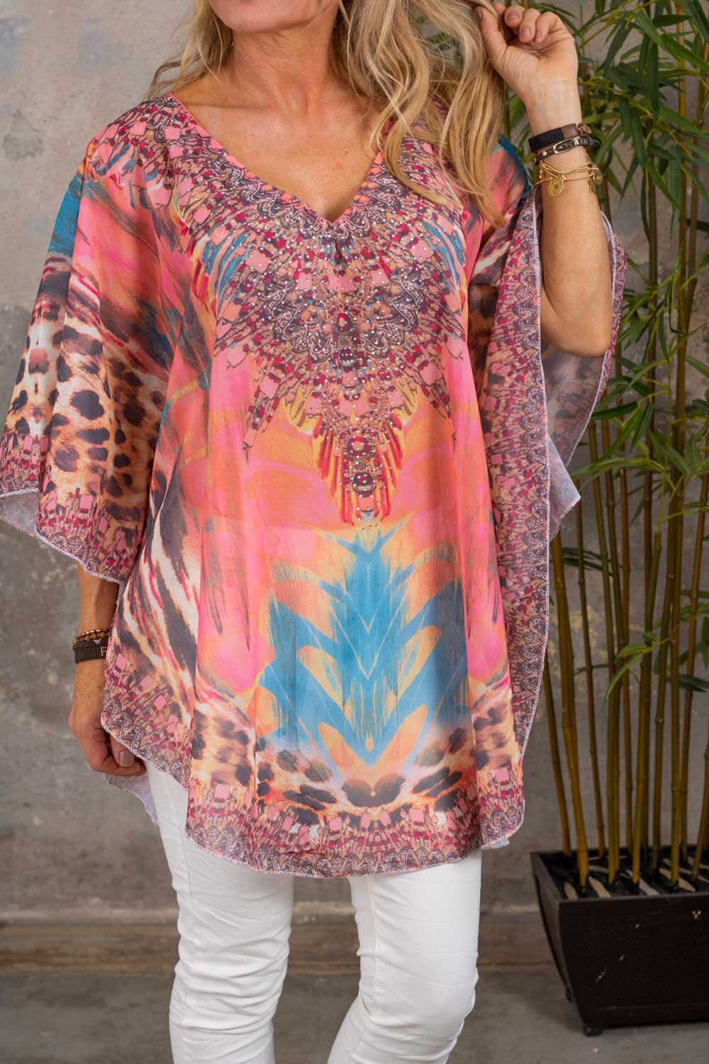 Pam Beach Tunic - Patterned & Bling - Corall
