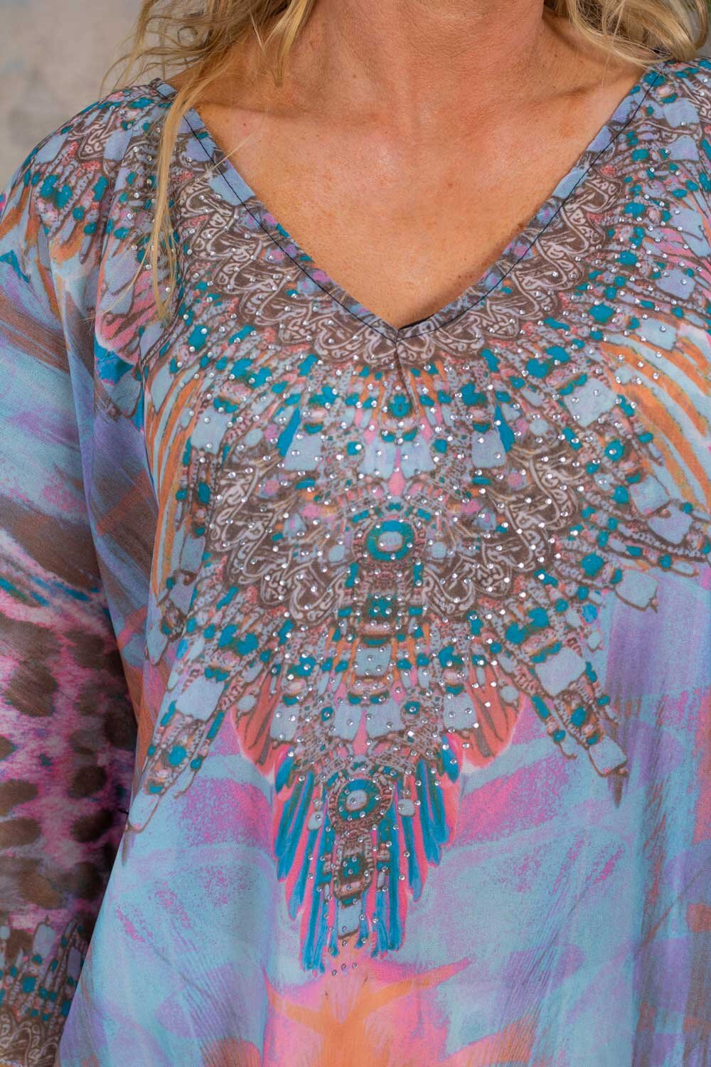 Pam Beach Tunic - Patterned & Bling - Pink/Blue