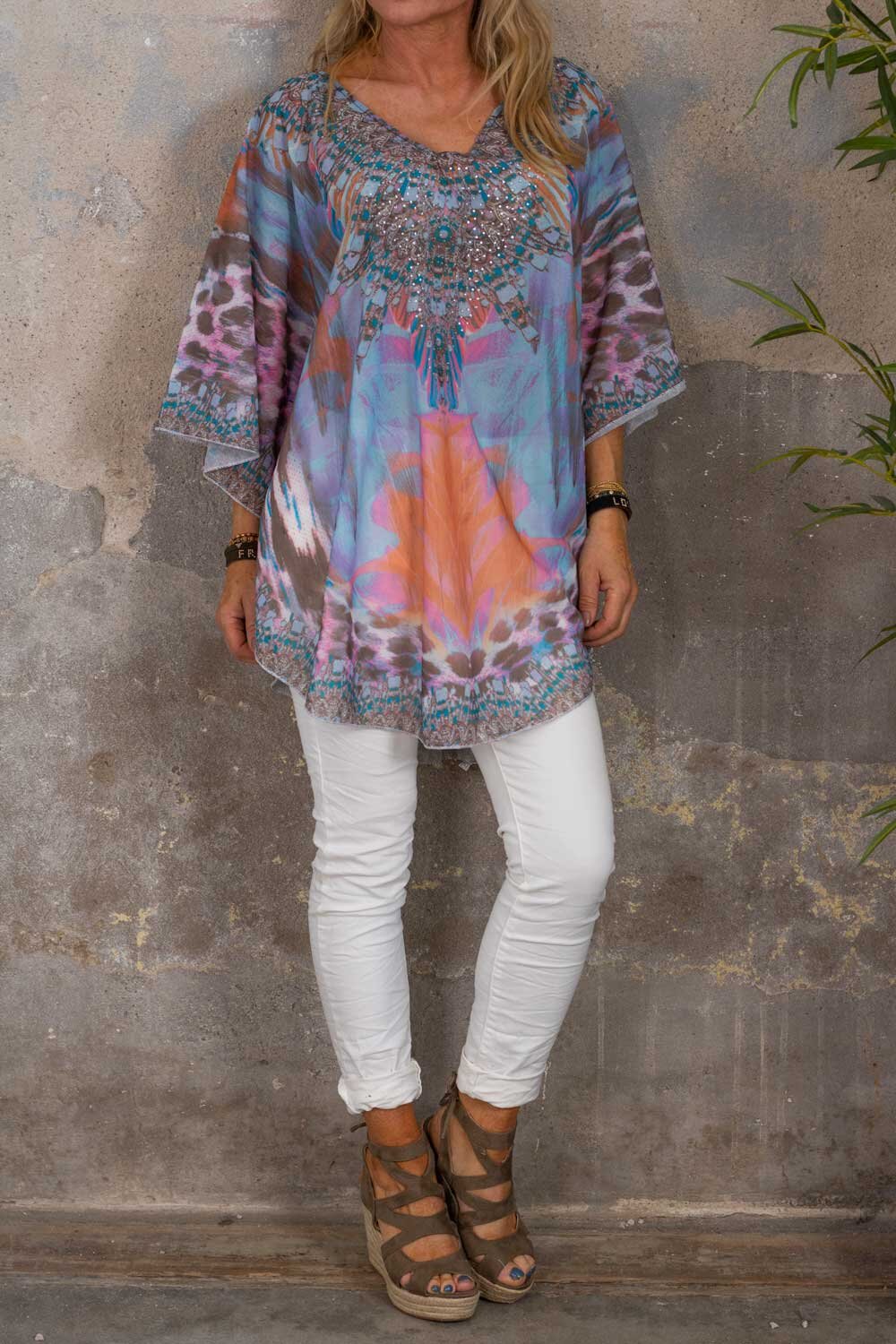 Pam Beach Tunic - Patterned & Bling - Pink/Blue