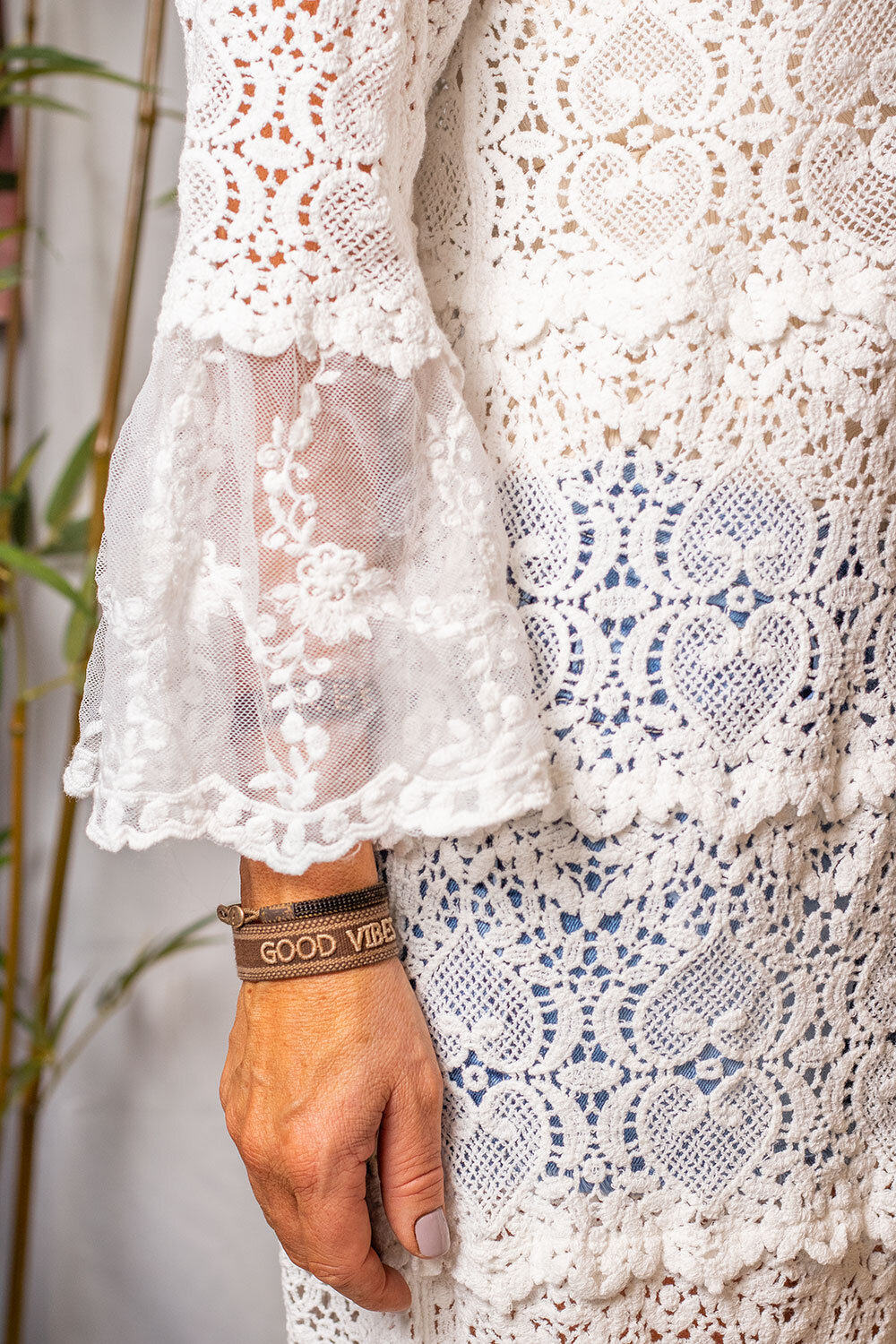 Tuva Crochet Kimono - Lace & Trumpet Sleeve Off White